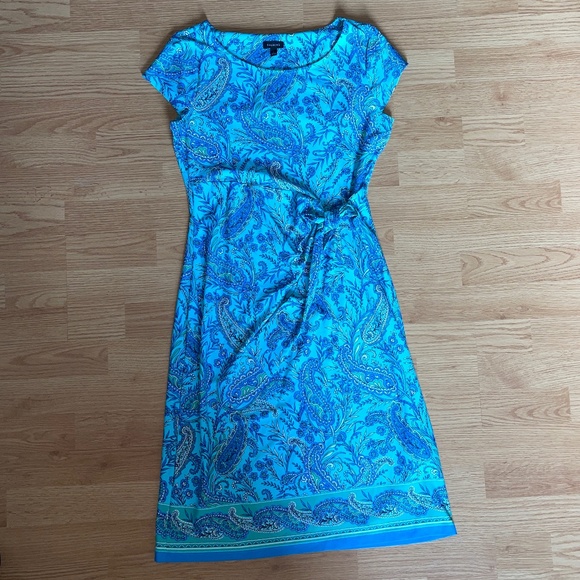 Talbots Blue Effortless Jersey Tie Dress Paisley Garden Size Small - Picture 3 of 10